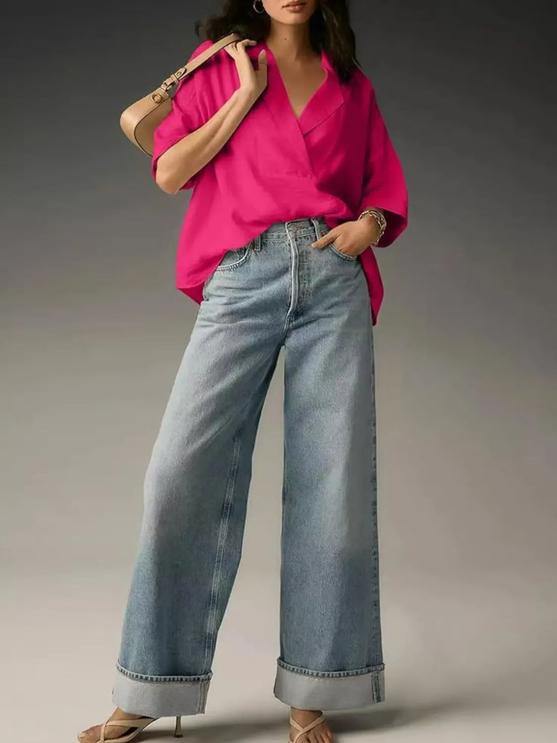 Collared Neck Half Sleeve Blouse-Krush Kandy, Women's Online Fashion Boutique Located in Phoenix, Arizona (Scottsdale Area)