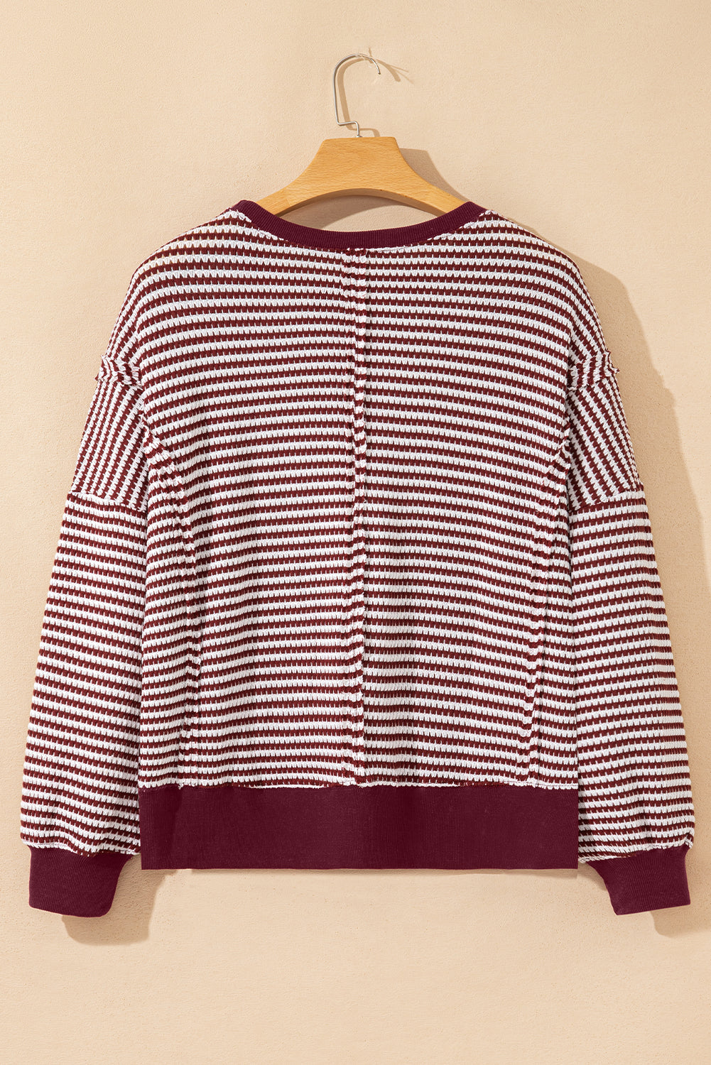 Cozy Red Stripe Colorblock Knit Pullover-Long Sleeve Tops-Krush Kandy, Women's Online Fashion Boutique Located in Phoenix, Arizona (Scottsdale Area)