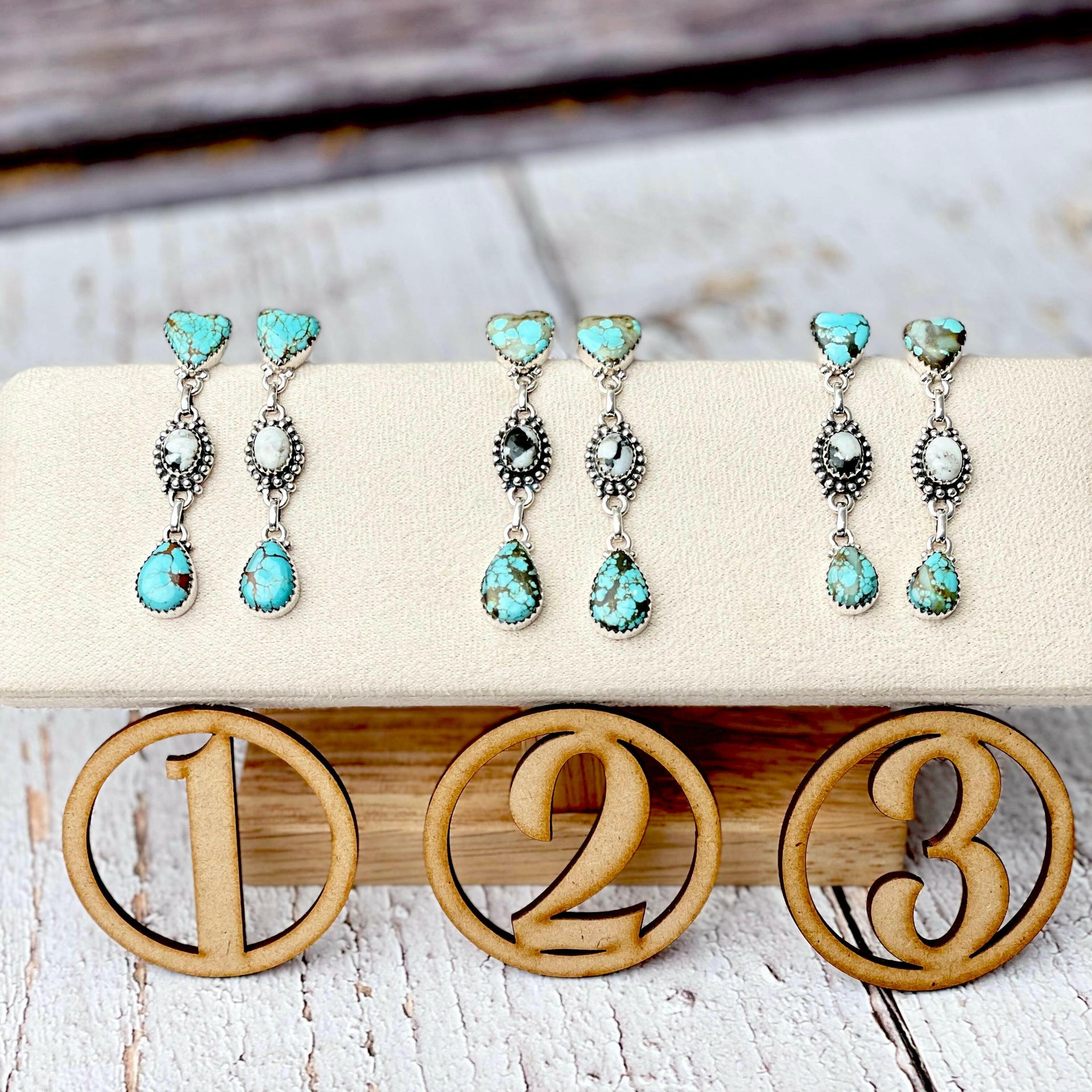 All Mine 8 & White Buffalo Heart Earrings-Stud Earrings-Krush Kandy, Women's Online Fashion Boutique Located in Phoenix, Arizona (Scottsdale Area)