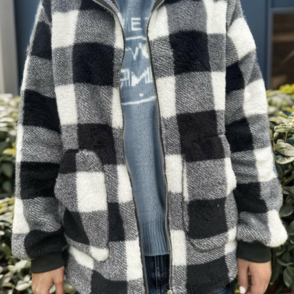 Full Size Plaid Long Sleeve Hooded Coat-Cardigans-Krush Kandy, Women's Online Fashion Boutique Located in Phoenix, Arizona (Scottsdale Area)