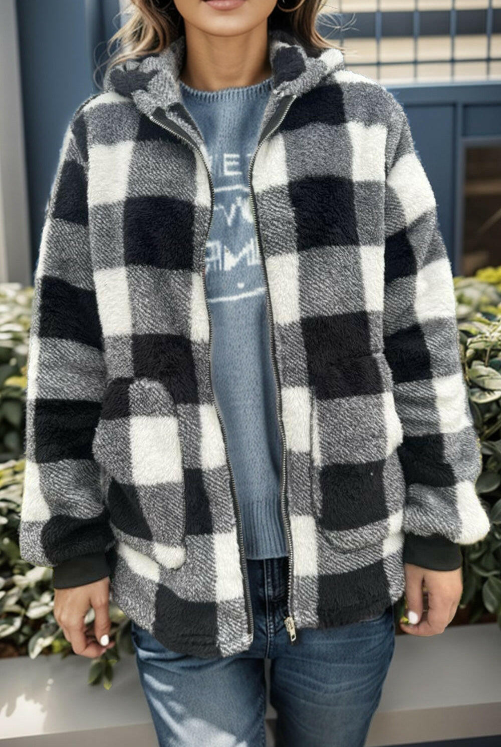 Full Size Plaid Long Sleeve Hooded Coat-Cardigans-Krush Kandy, Women's Online Fashion Boutique Located in Phoenix, Arizona (Scottsdale Area)