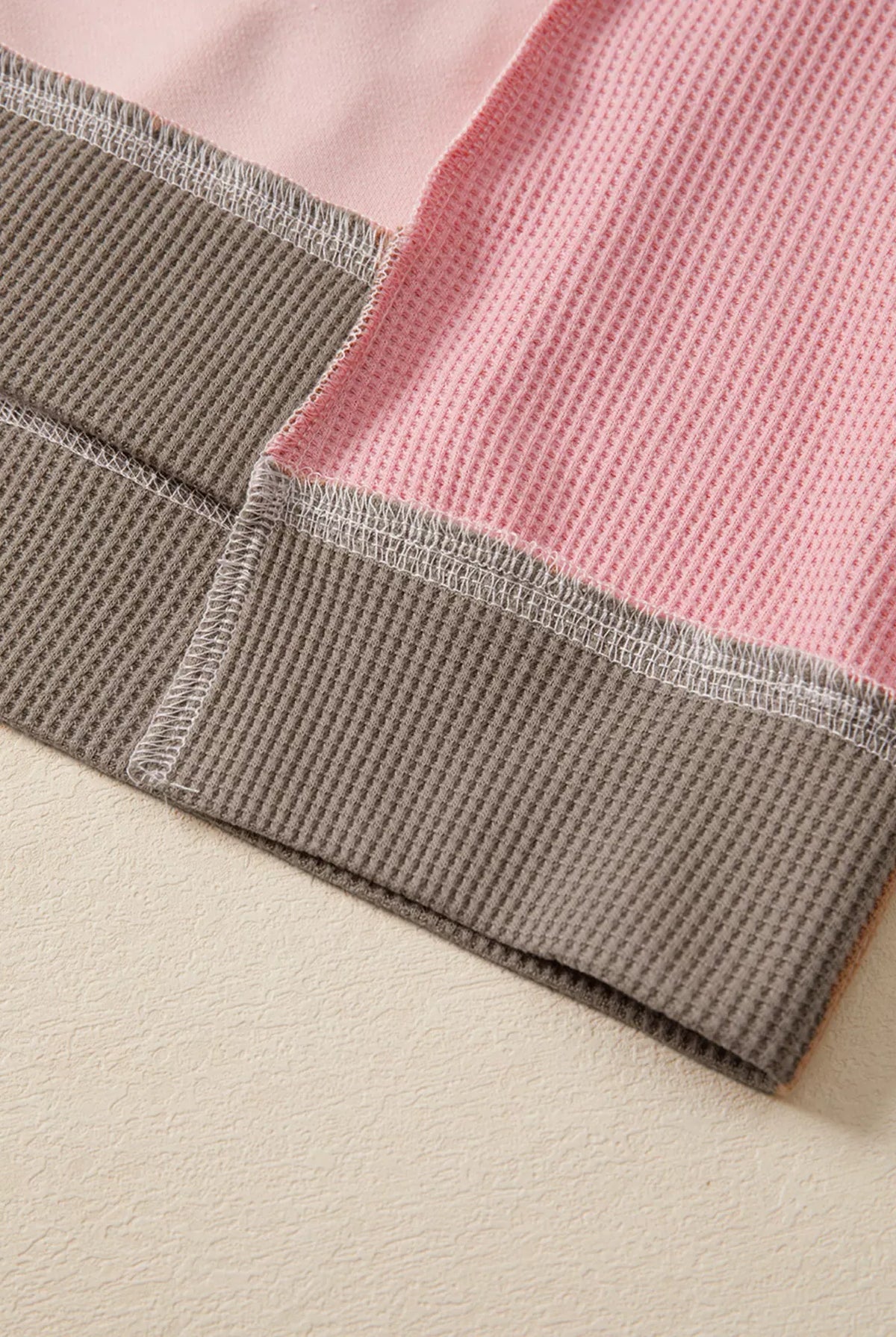 Color Block Mix Texture Waffle Patchwork Oversize Sweatshirt-Sweater-Krush Kandy, Women's Online Fashion Boutique Located in Phoenix, Arizona (Scottsdale Area)