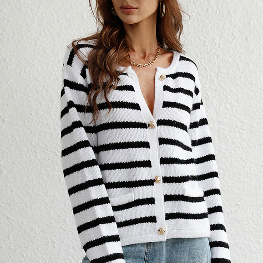 Striped Button Down Long Sleeve Cardigan-Krush Kandy, Women's Online Fashion Boutique Located in Phoenix, Arizona (Scottsdale Area)