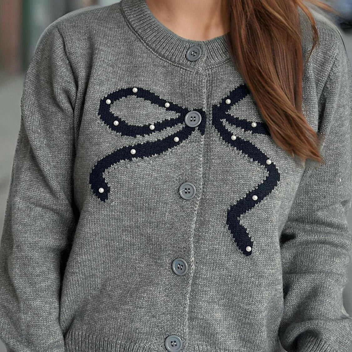 Bow Button Down Round Neck Cardigan-Krush Kandy, Women's Online Fashion Boutique Located in Phoenix, Arizona (Scottsdale Area)