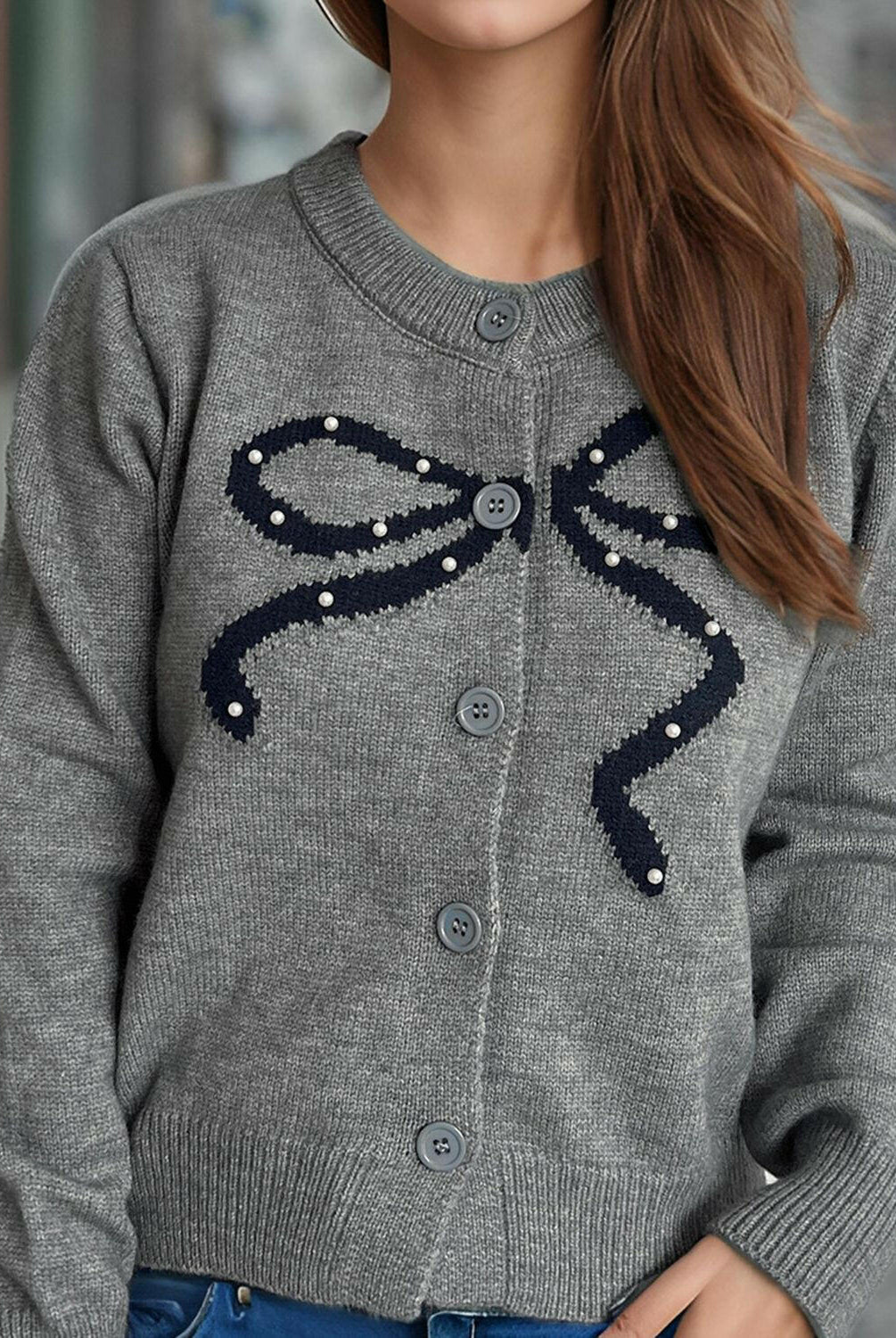 Bow Button Down Round Neck Cardigan-Krush Kandy, Women's Online Fashion Boutique Located in Phoenix, Arizona (Scottsdale Area)