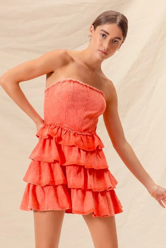 SO ME Strapless Ruffle Layered Game Day Cheer Up Dress-Dresses-Krush Kandy, Women's Online Fashion Boutique Located in Phoenix, Arizona (Scottsdale Area)