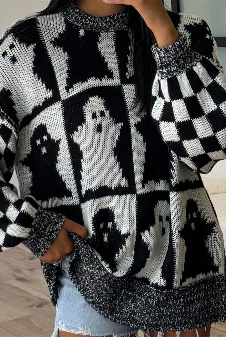 Checkered Ghost Knit Sweater-Sweaters-Krush Kandy, Women's Online Fashion Boutique Located in Phoenix, Arizona (Scottsdale Area)
