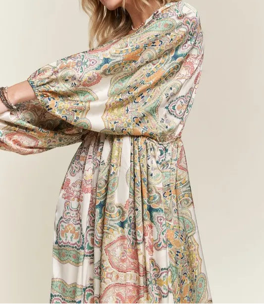 ADORA Printed V-Neck Batwing Sleeve Dress-Dresses-Krush Kandy, Women's Online Fashion Boutique Located in Phoenix, Arizona (Scottsdale Area)