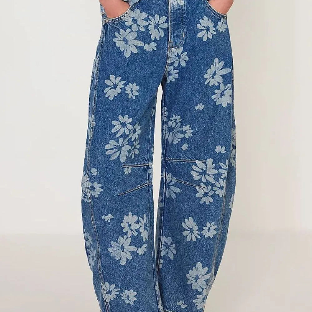 Flower Print Wide Leg Jeans-Denim-Krush Kandy, Women's Online Fashion Boutique Located in Phoenix, Arizona (Scottsdale Area)