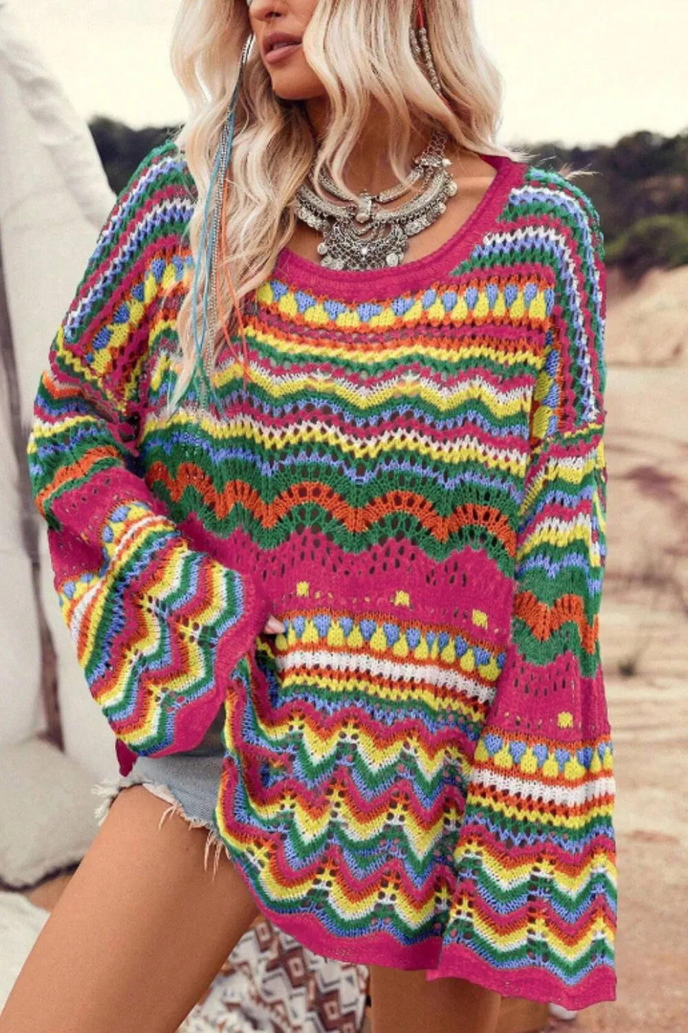 Sunburst Stitches Knit Sweater-Sweaters-Krush Kandy, Women's Online Fashion Boutique Located in Phoenix, Arizona (Scottsdale Area)