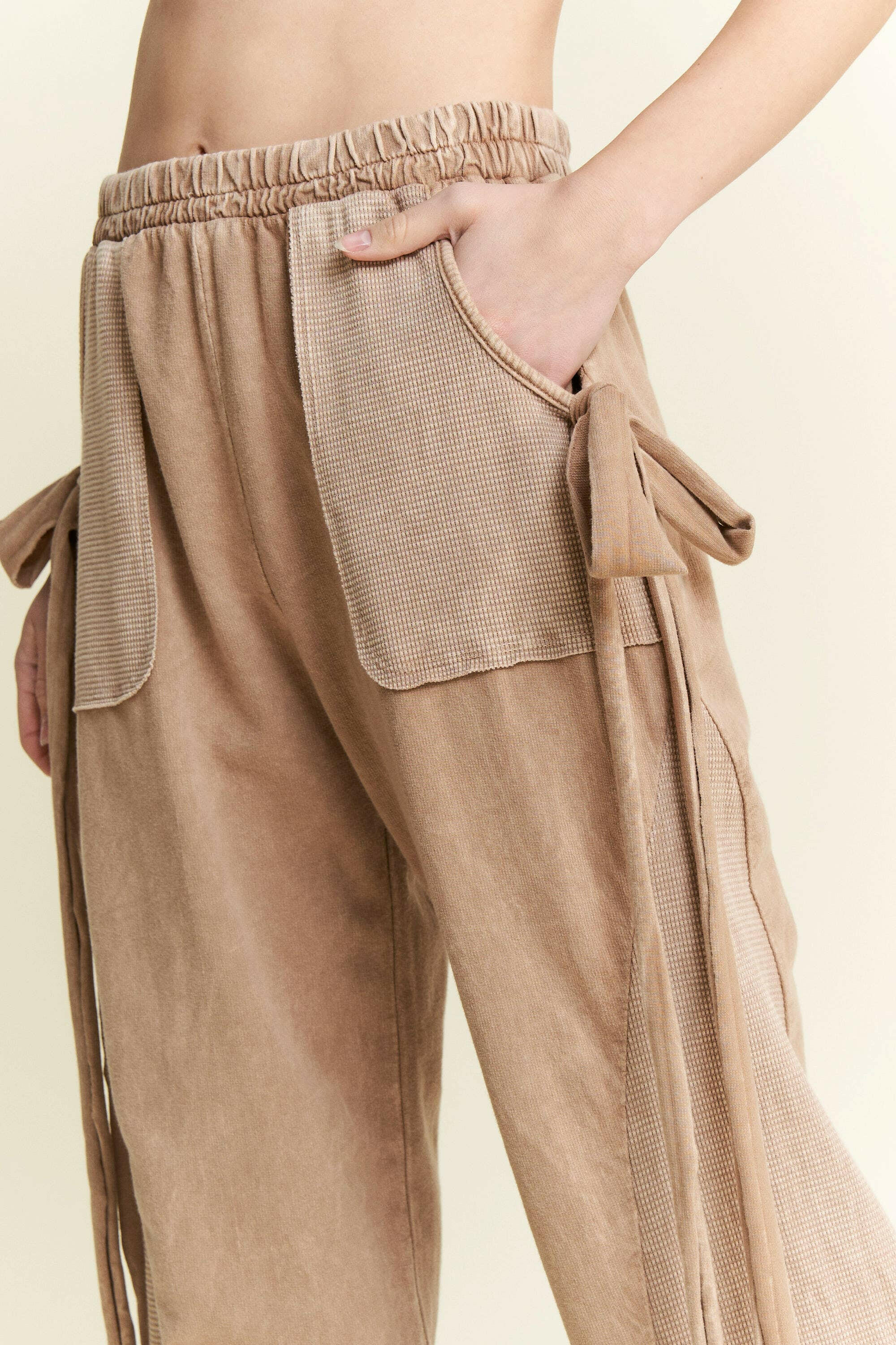 J.HER Mineral Wash Side Ribbon Bow pants-Pants-Krush Kandy, Women's Online Fashion Boutique Located in Phoenix, Arizona (Scottsdale Area)