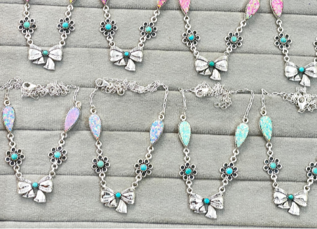 Bow-tiful Stone Drop Necklace-Necklaces-Krush Kandy, Women's Online Fashion Boutique Located in Phoenix, Arizona (Scottsdale Area)