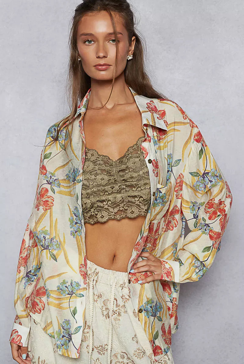 POL Floral Print Button Down Long Sleeve Shirt-Tops-Krush Kandy, Women's Online Fashion Boutique Located in Phoenix, Arizona (Scottsdale Area)