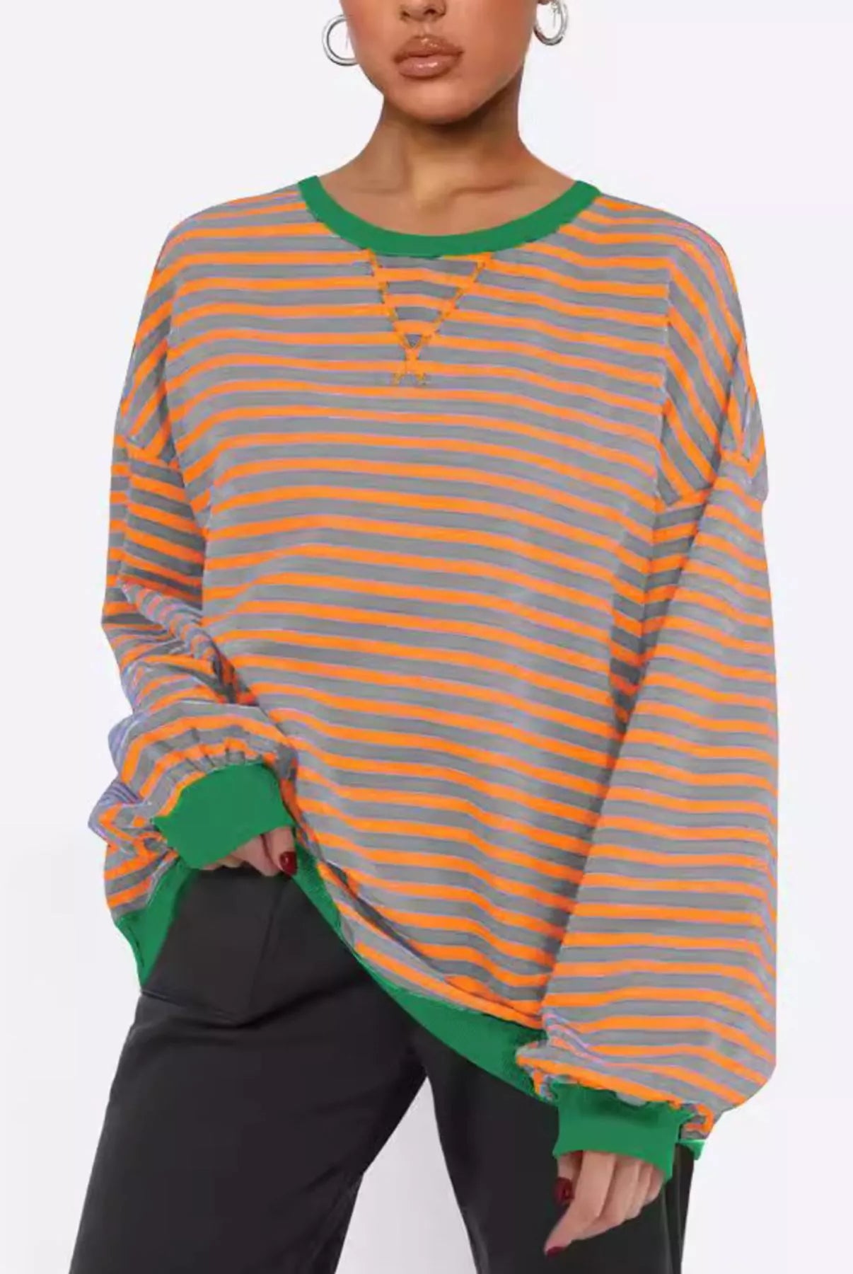 Striped Round Neck Long Sleeve Sweatshirt-Sweatshirt-Krush Kandy, Women's Online Fashion Boutique Located in Phoenix, Arizona (Scottsdale Area)