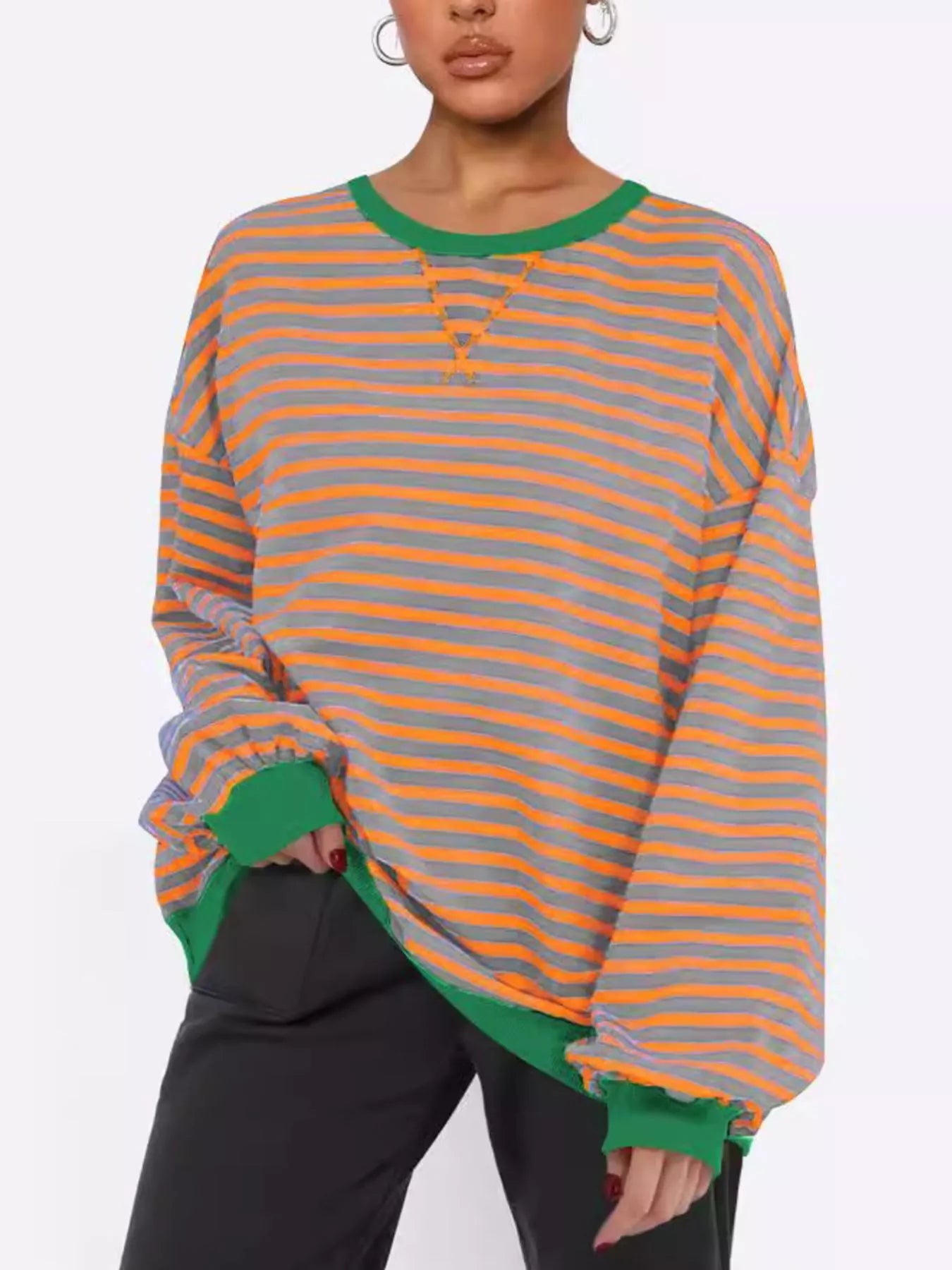 Striped Round Neck Long Sleeve Sweatshirt-Sweatshirt-Krush Kandy, Women's Online Fashion Boutique Located in Phoenix, Arizona (Scottsdale Area)