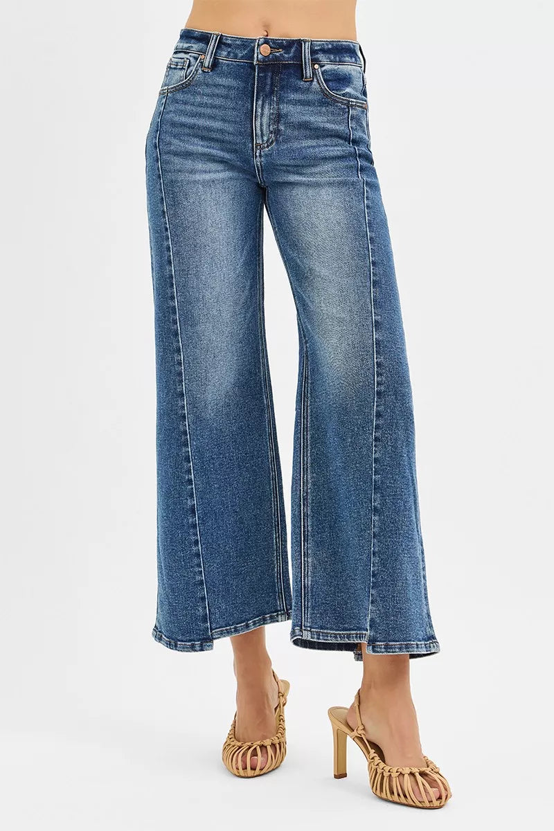 RISEN High Rise Crop Wide Leg Jeans with Step Hem-Jeans-Krush Kandy, Women's Online Fashion Boutique Located in Phoenix, Arizona (Scottsdale Area)