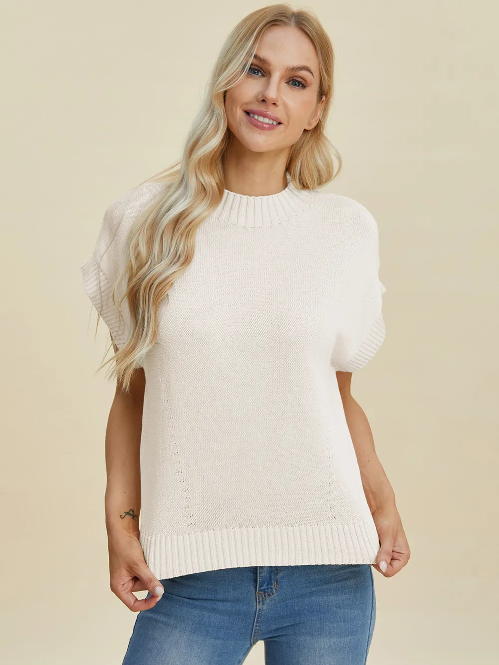 Double Take Full Size Mock Neck Short Sleeve Sweater-Krush Kandy, Women's Online Fashion Boutique Located in Phoenix, Arizona (Scottsdale Area)