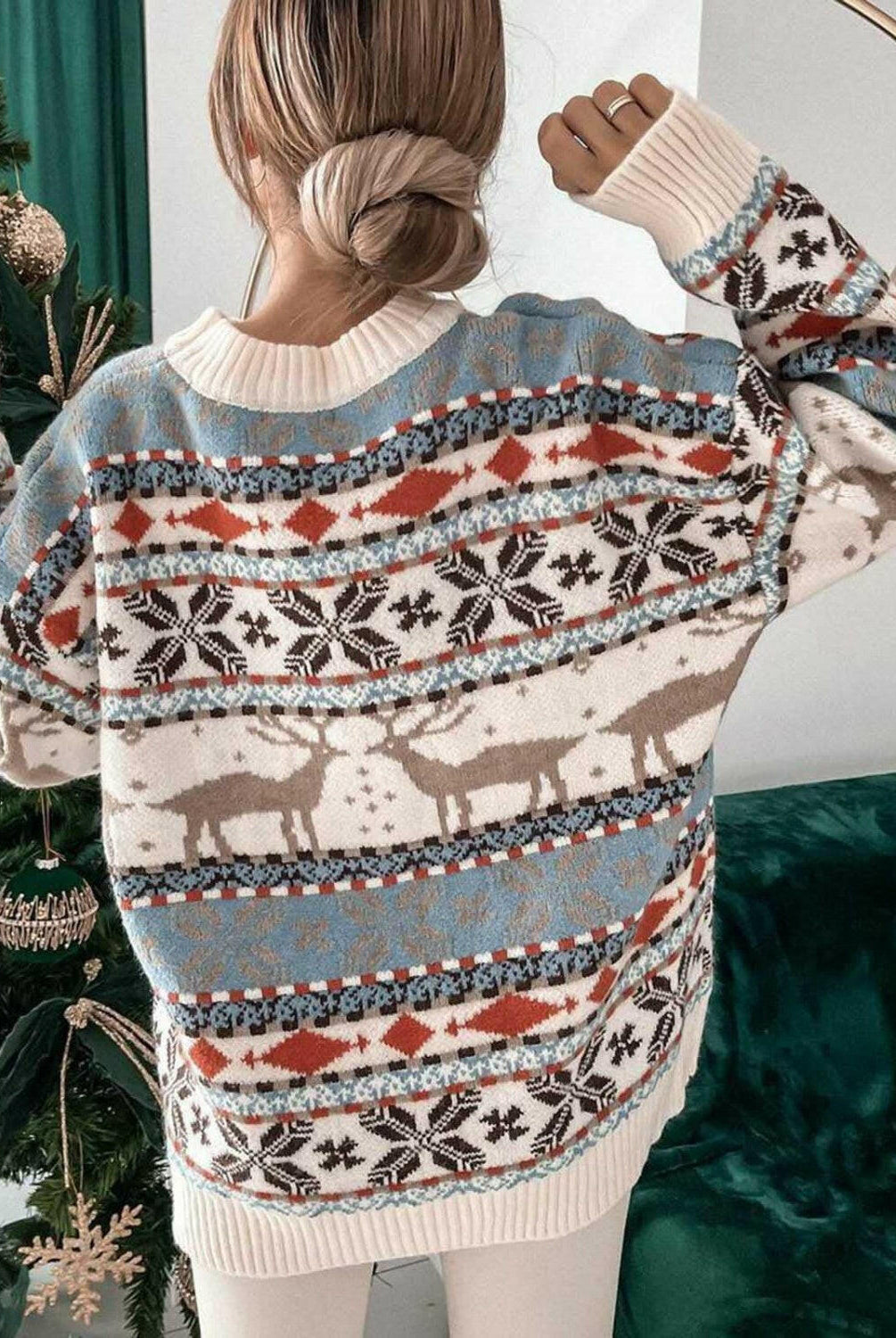 Geometric Round Neck Dropped Shoulder Sweater-Sweaters-Krush Kandy, Women's Online Fashion Boutique Located in Phoenix, Arizona (Scottsdale Area)