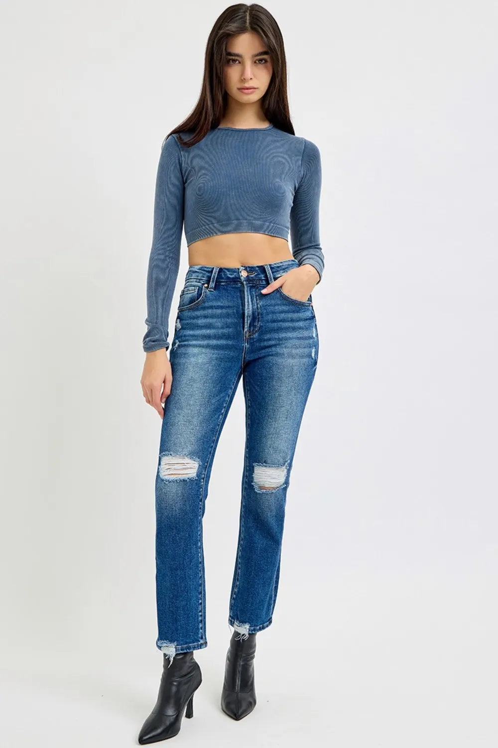RISEN Full Size High Rise Distressed Crop Straight Jeans-Denim-Krush Kandy, Women's Online Fashion Boutique Located in Phoenix, Arizona (Scottsdale Area)