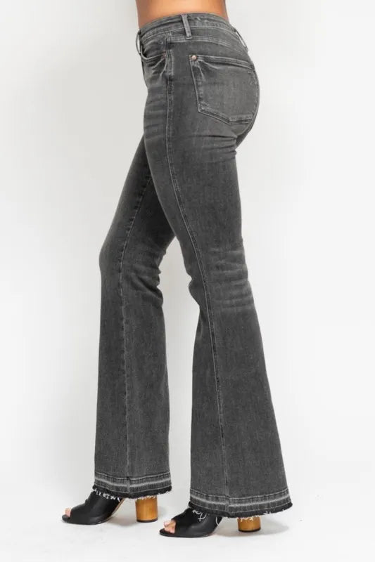 Judy Blue Full Size Mid Rise Tummy Control Washed Gray Release Hem Flare Jeans Plus Size-Denim-Krush Kandy, Women's Online Fashion Boutique Located in Phoenix, Arizona (Scottsdale Area)
