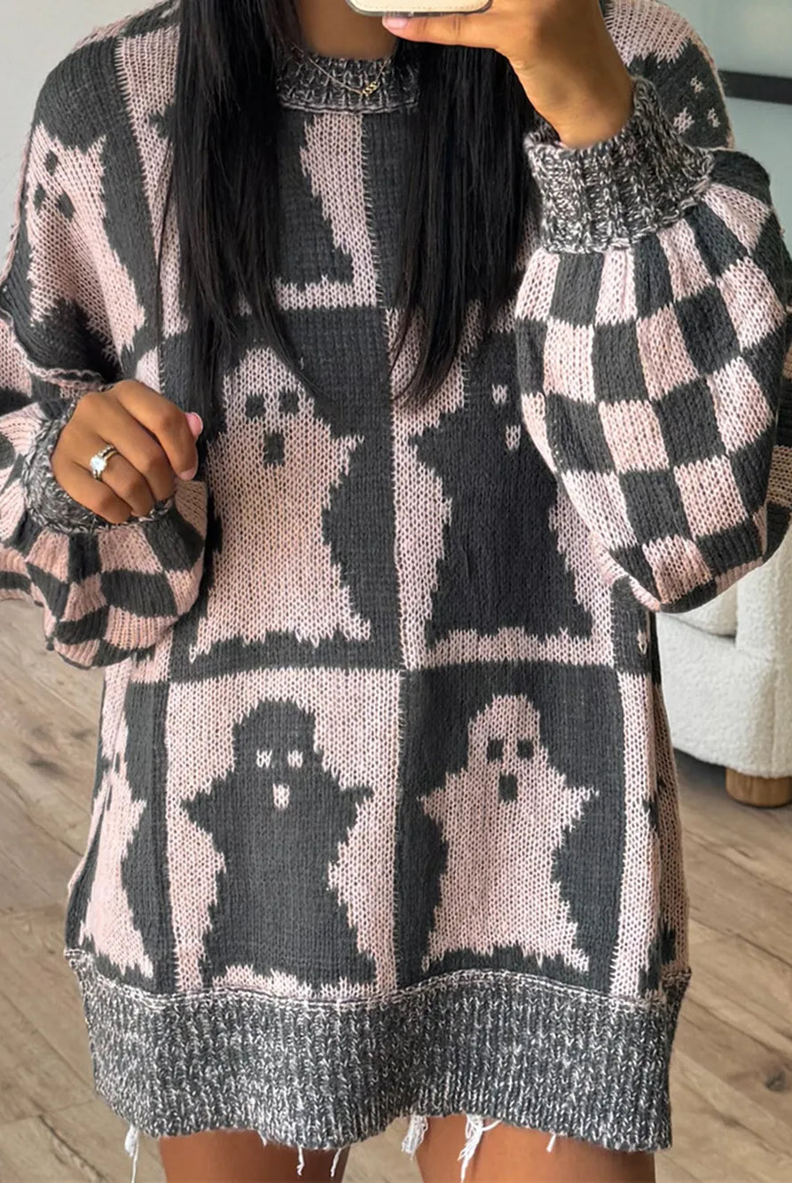 Checkered Ghost Knit Sweater-Sweaters-Krush Kandy, Women's Online Fashion Boutique Located in Phoenix, Arizona (Scottsdale Area)