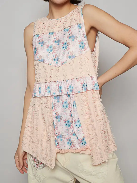 POL Round Neck Sleeveless Textured Woven Floral Top-Tops-Krush Kandy, Women's Online Fashion Boutique Located in Phoenix, Arizona (Scottsdale Area)