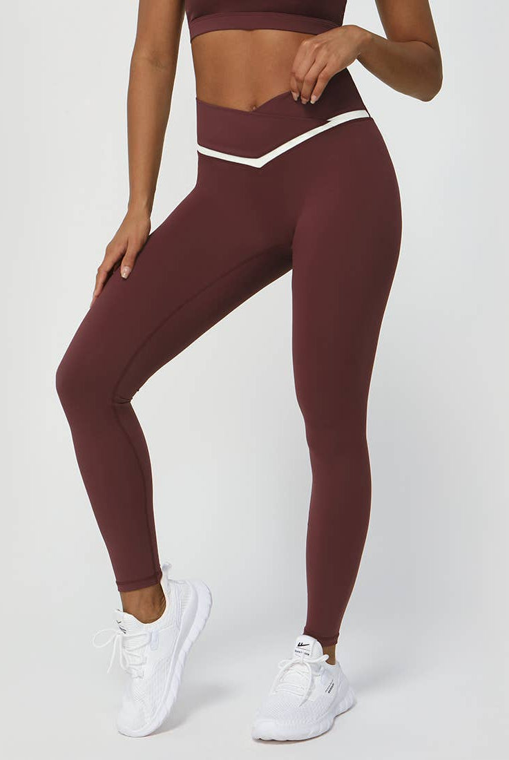 Women Color Block Cross Waist Yoga Leggings-Leggings-Krush Kandy, Women's Online Fashion Boutique Located in Phoenix, Arizona (Scottsdale Area)