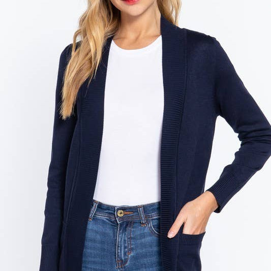 Long Sleeve Rib Banded Open Sweater Cardigan-Cardigans-Krush Kandy, Women's Online Fashion Boutique Located in Phoenix, Arizona (Scottsdale Area)