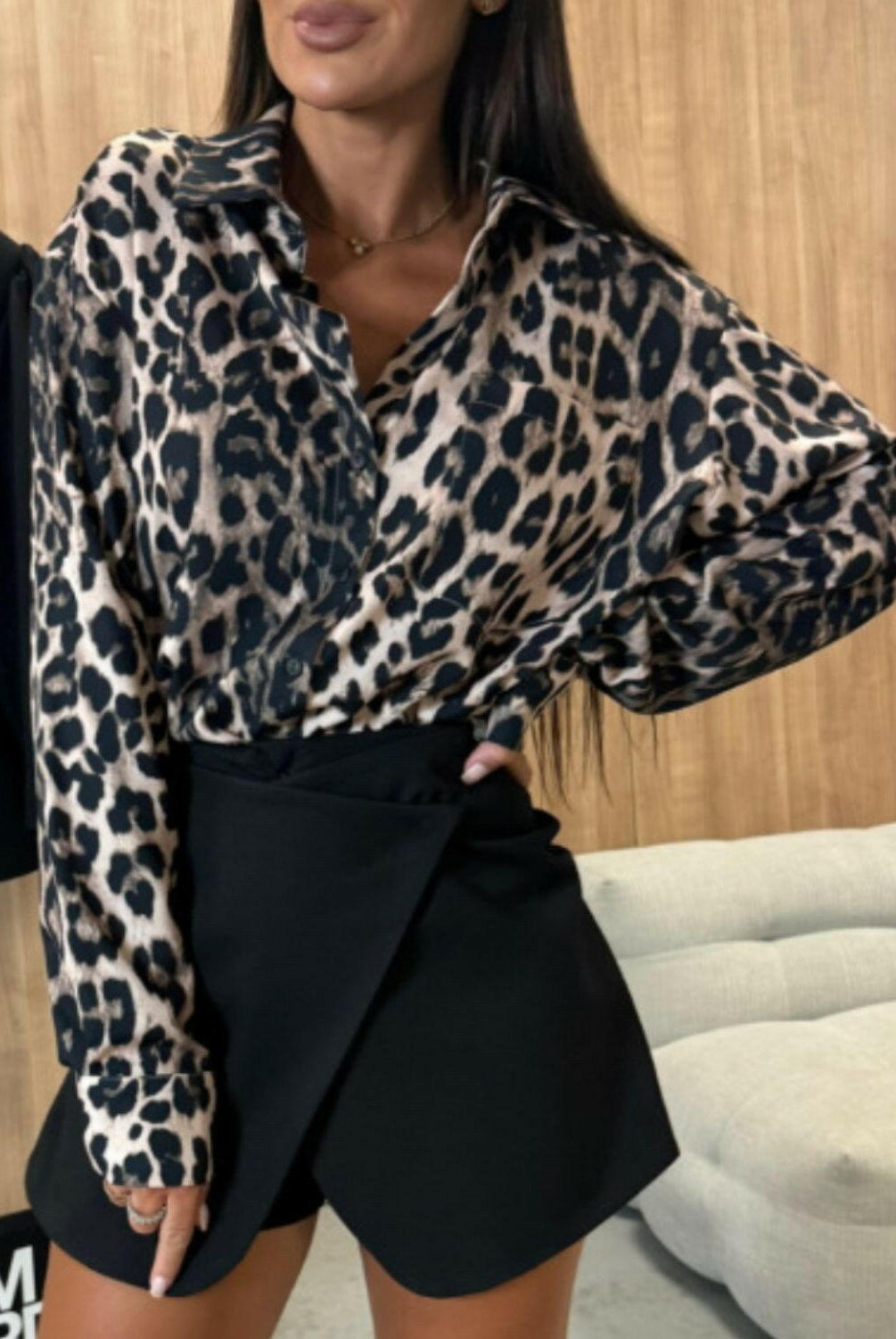 Leopard Collared Neck Long Sleeve Shirt-Krush Kandy, Women's Online Fashion Boutique Located in Phoenix, Arizona (Scottsdale Area)