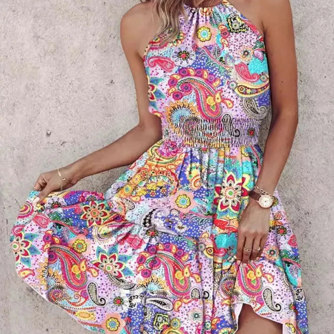 Paisley Print Halter Neck Mini Dress-Krush Kandy, Women's Online Fashion Boutique Located in Phoenix, Arizona (Scottsdale Area)