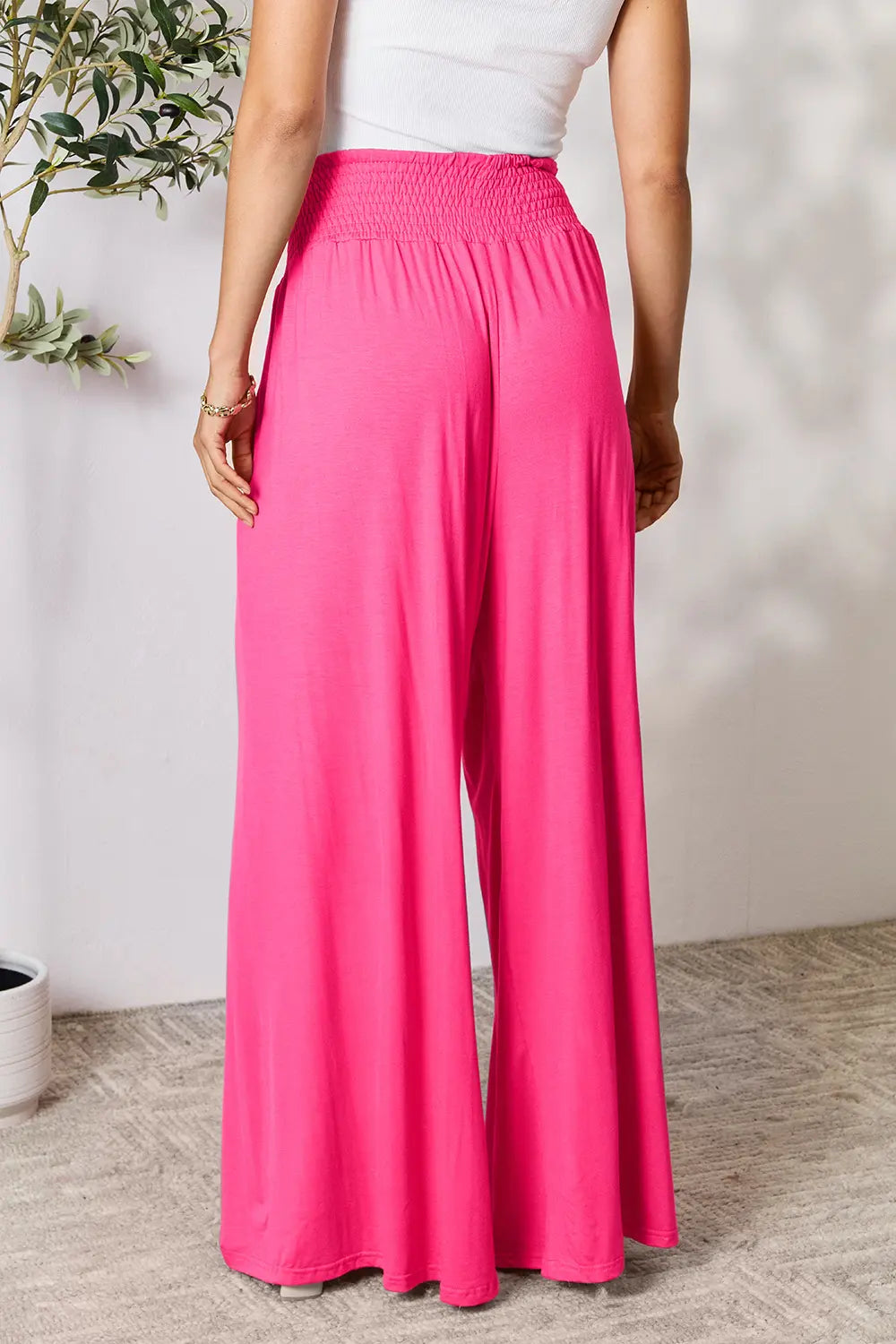 Full Size Smocked Wide Waistband Wide Leg Pants-Pants-Krush Kandy, Women's Online Fashion Boutique Located in Phoenix, Arizona (Scottsdale Area)