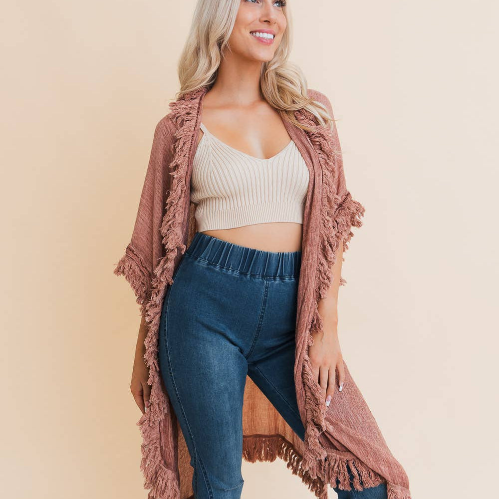 Sun-Bleached Fringe Ruffle Kimono