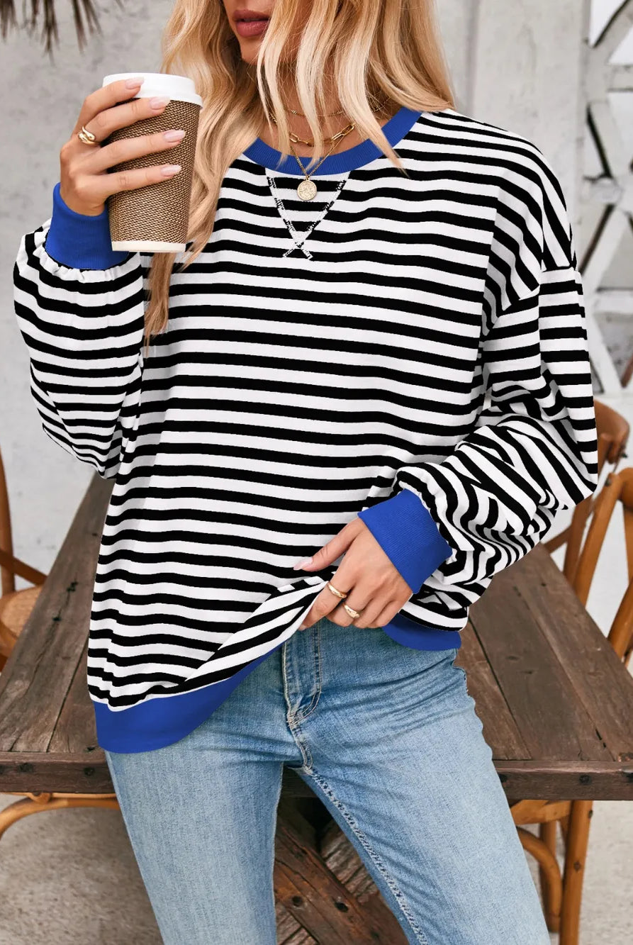 Lovelet Contrast Striped Long Sleeve Sweatshirt-Sweaters-Krush Kandy, Women's Online Fashion Boutique Located in Phoenix, Arizona (Scottsdale Area)