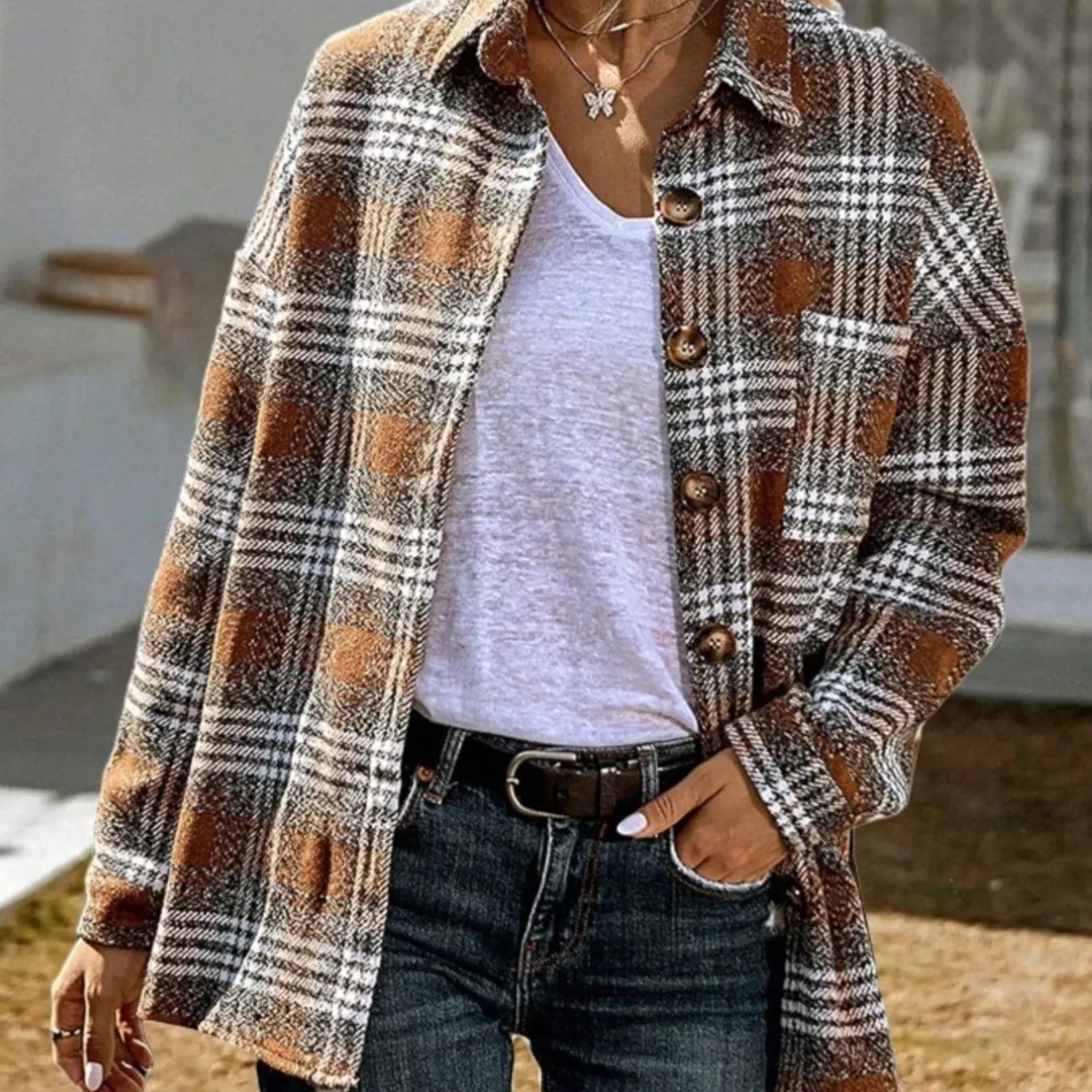 Plaid Button Up Long Sleeve Shacket-Jacket-Krush Kandy, Women's Online Fashion Boutique Located in Phoenix, Arizona (Scottsdale Area)