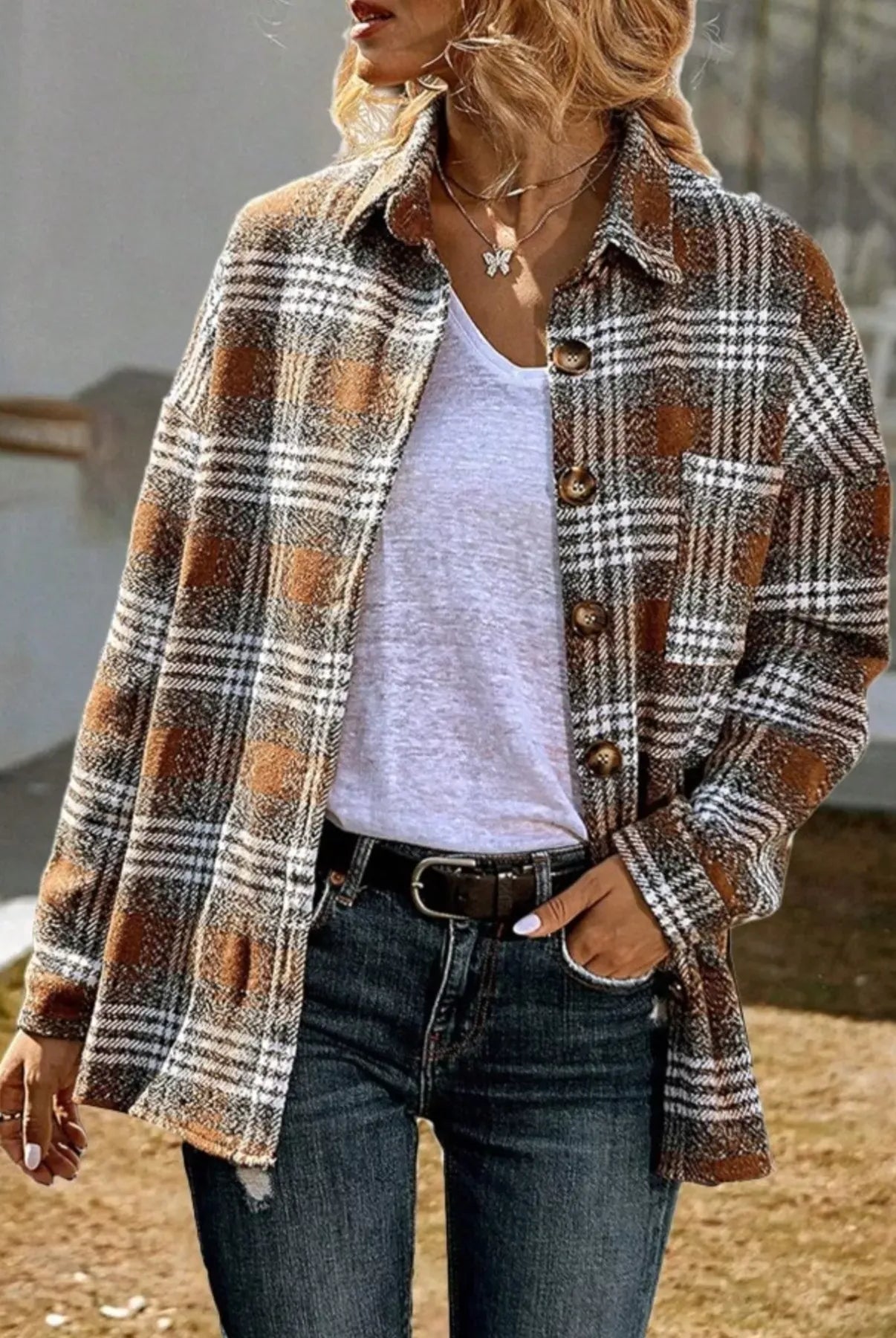 Plaid Button Up Long Sleeve Shacket-Jacket-Krush Kandy, Women's Online Fashion Boutique Located in Phoenix, Arizona (Scottsdale Area)