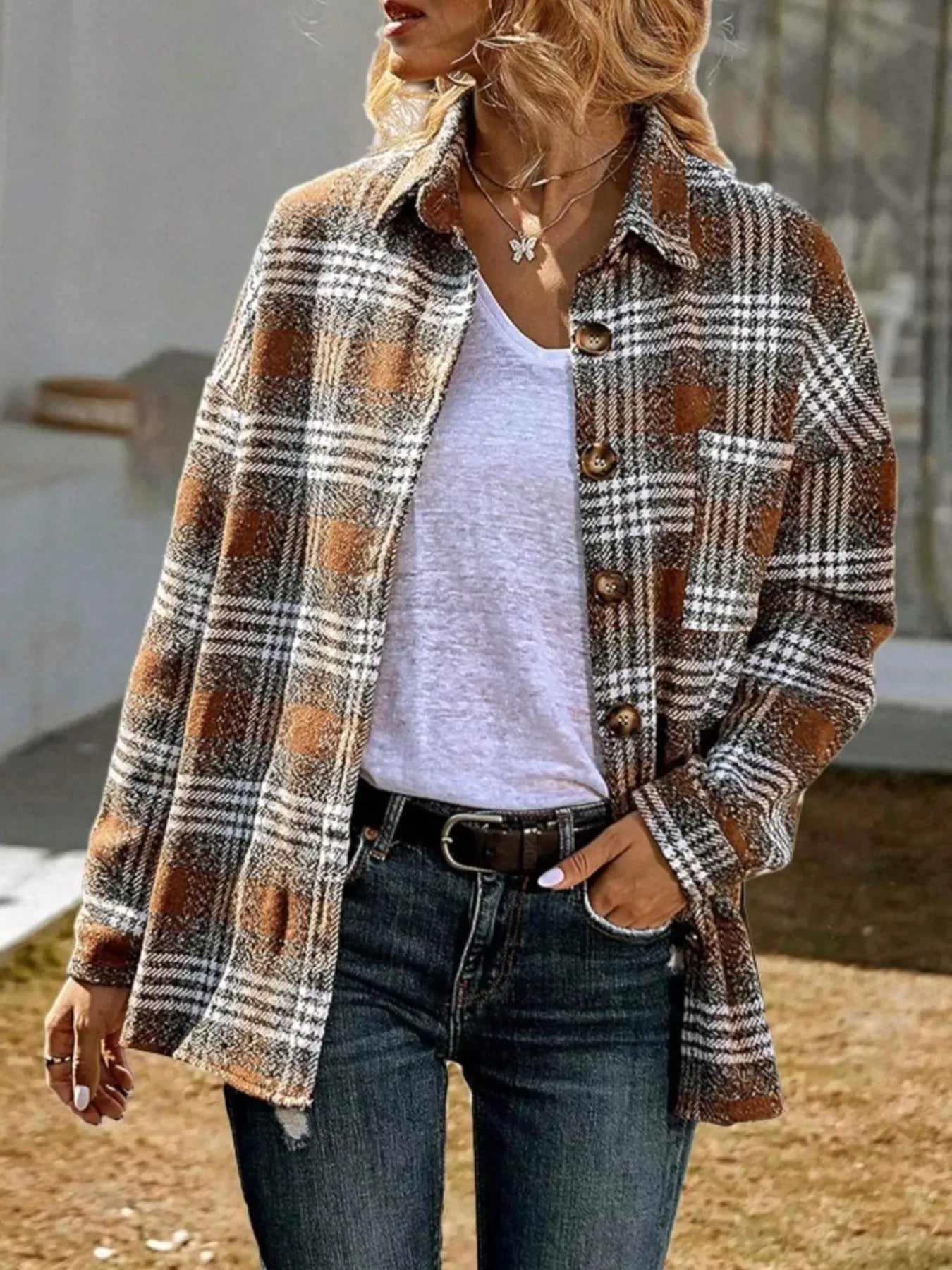 Plaid Button Up Long Sleeve Shacket-Jacket-Krush Kandy, Women's Online Fashion Boutique Located in Phoenix, Arizona (Scottsdale Area)