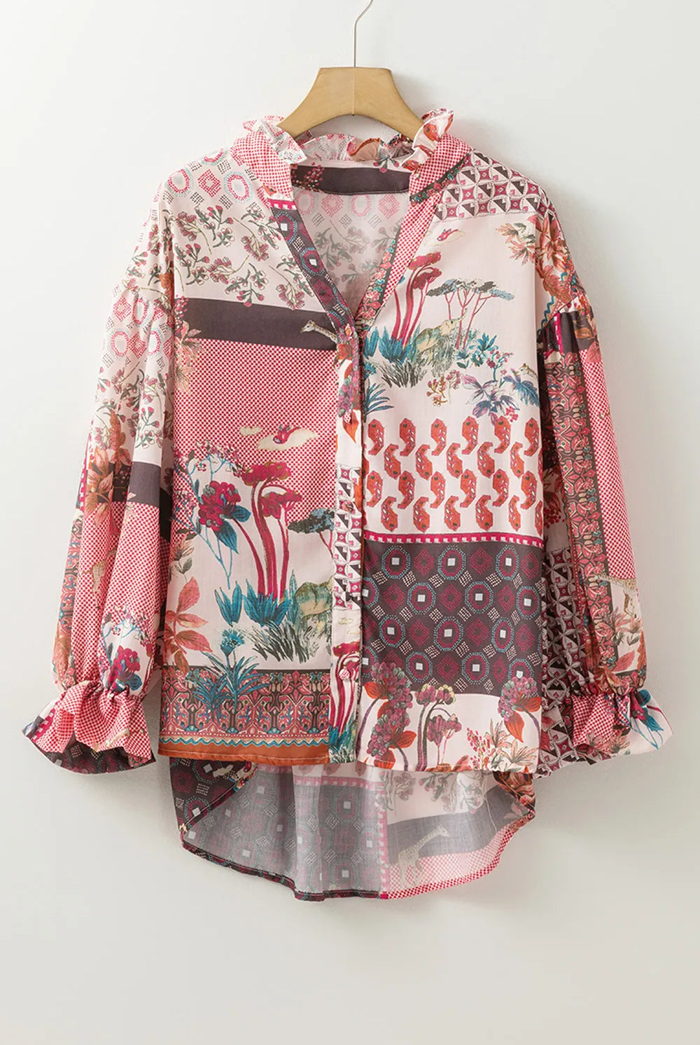 Sunset Mosaic Patchwork Blouse-Tops-Krush Kandy, Women's Online Fashion Boutique Located in Phoenix, Arizona (Scottsdale Area)