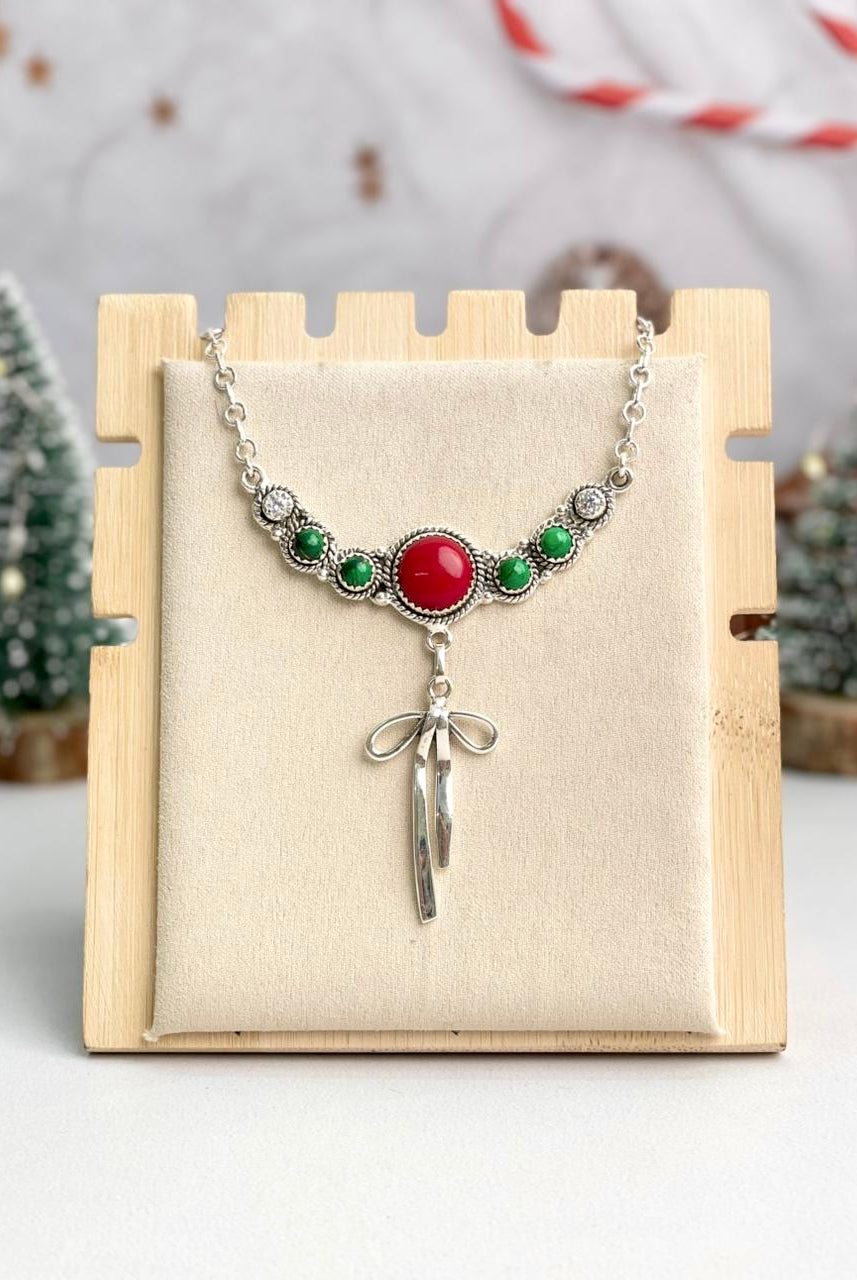 Holiday Charmer Bow Necklace-Necklaces-Krush Kandy, Women's Online Fashion Boutique Located in Phoenix, Arizona (Scottsdale Area)