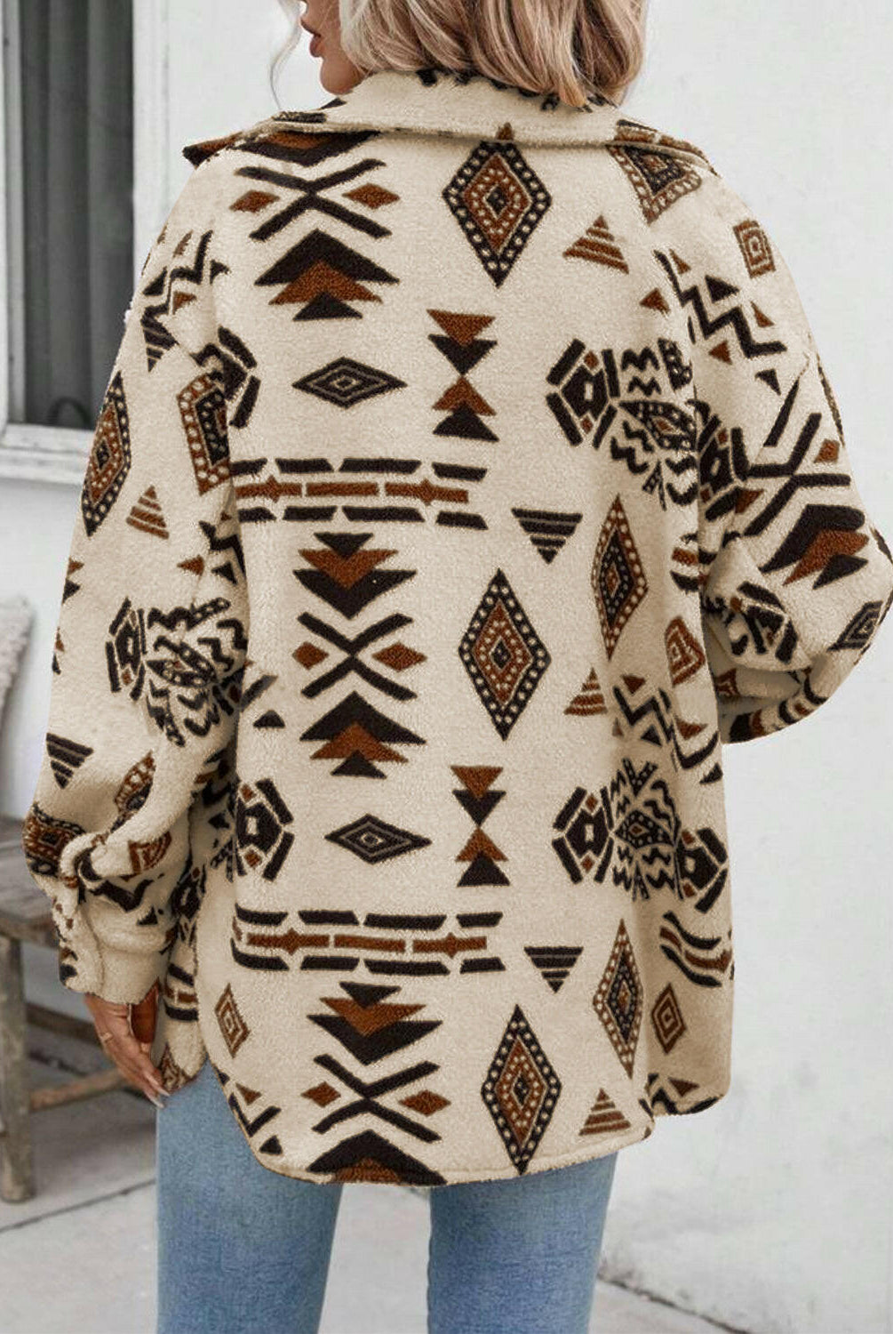 Geometric Button Up Dropped Shoulder Jacket-Krush Kandy, Women's Online Fashion Boutique Located in Phoenix, Arizona (Scottsdale Area)