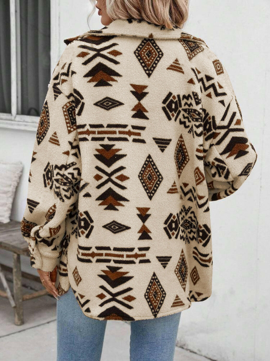 Geometric Button Up Dropped Shoulder Jacket-Krush Kandy, Women's Online Fashion Boutique Located in Phoenix, Arizona (Scottsdale Area)