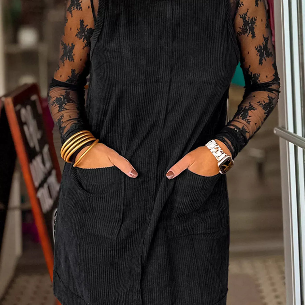 Corduroy Sleeveless Mini Dress with Patched Pockets-Dresses-Krush Kandy, Women's Online Fashion Boutique Located in Phoenix, Arizona (Scottsdale Area)