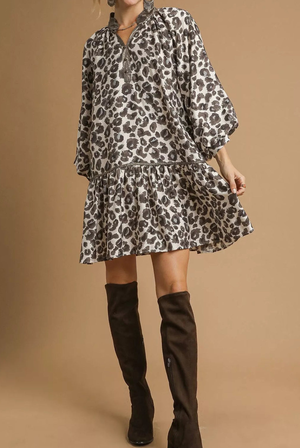 Umgee Leopard Print Tiered Mini Dress-Dresses-Krush Kandy, Women's Online Fashion Boutique Located in Phoenix, Arizona (Scottsdale Area)