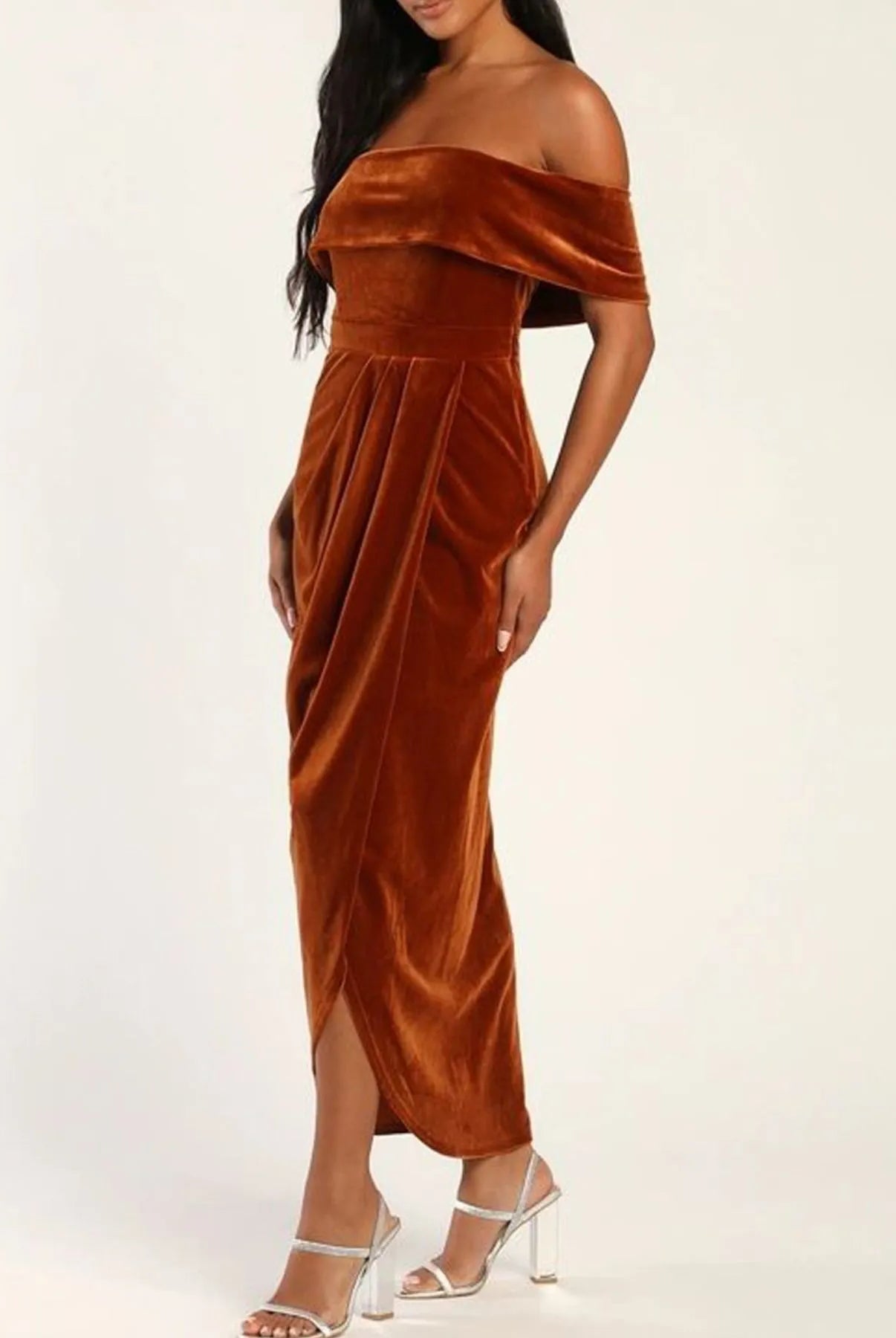 Off-Shoulder Wrap Dress with Side Slit-Dresses-Krush Kandy, Women's Online Fashion Boutique Located in Phoenix, Arizona (Scottsdale Area)
