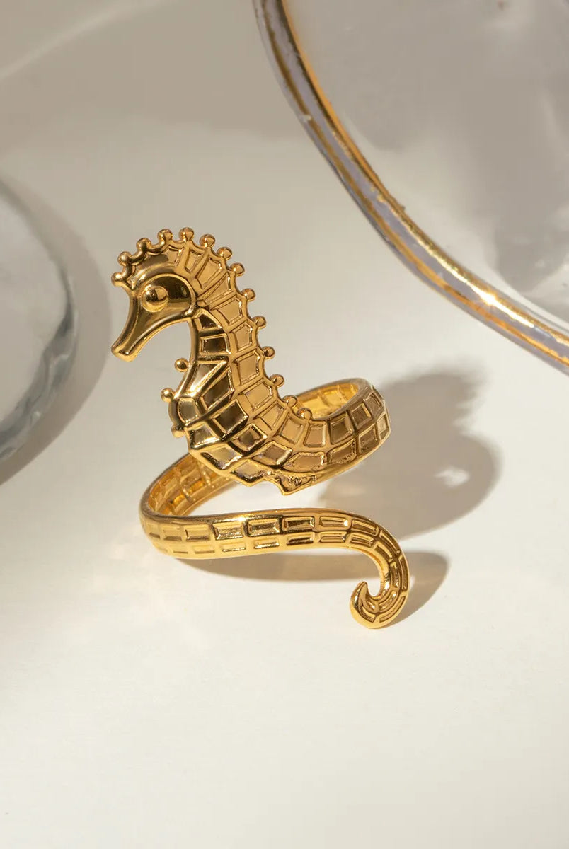 18K Gold-Plated Seahorse Wrap Adjustable Ring-Rings-Krush Kandy, Women's Online Fashion Boutique Located in Phoenix, Arizona (Scottsdale Area)