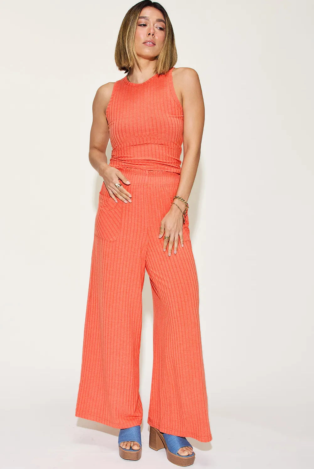 Basic Bae Full Size Ribbed Tank and Wide Leg Pants Set-2 Piece Outfit Sets-Krush Kandy, Women's Online Fashion Boutique Located in Phoenix, Arizona (Scottsdale Area)
