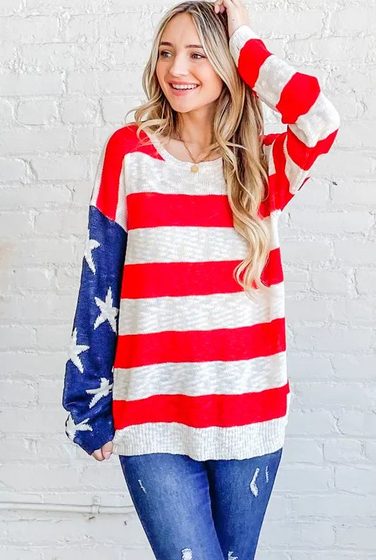 Stars & Stripes Forever Sweater-Sweaters-Krush Kandy, Women's Online Fashion Boutique Located in Phoenix, Arizona (Scottsdale Area)