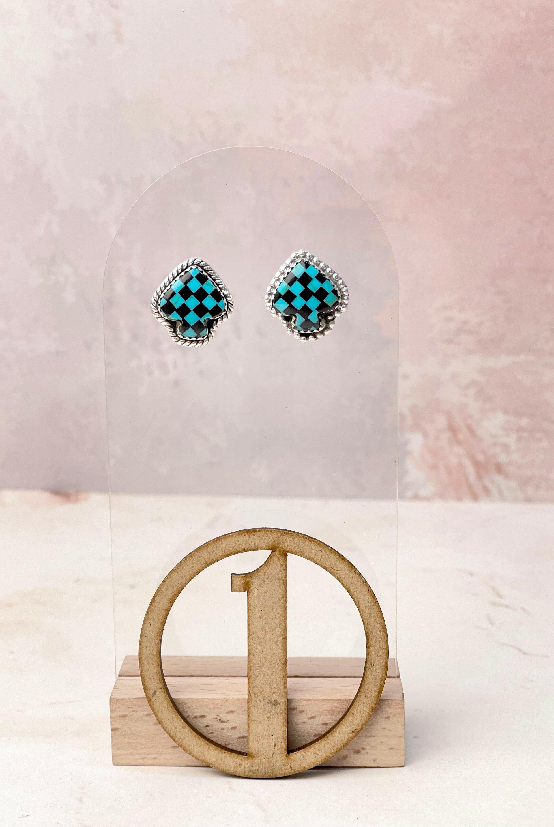 Checkered Spade Studs-Earrings-Krush Kandy, Women's Online Fashion Boutique Located in Phoenix, Arizona (Scottsdale Area)