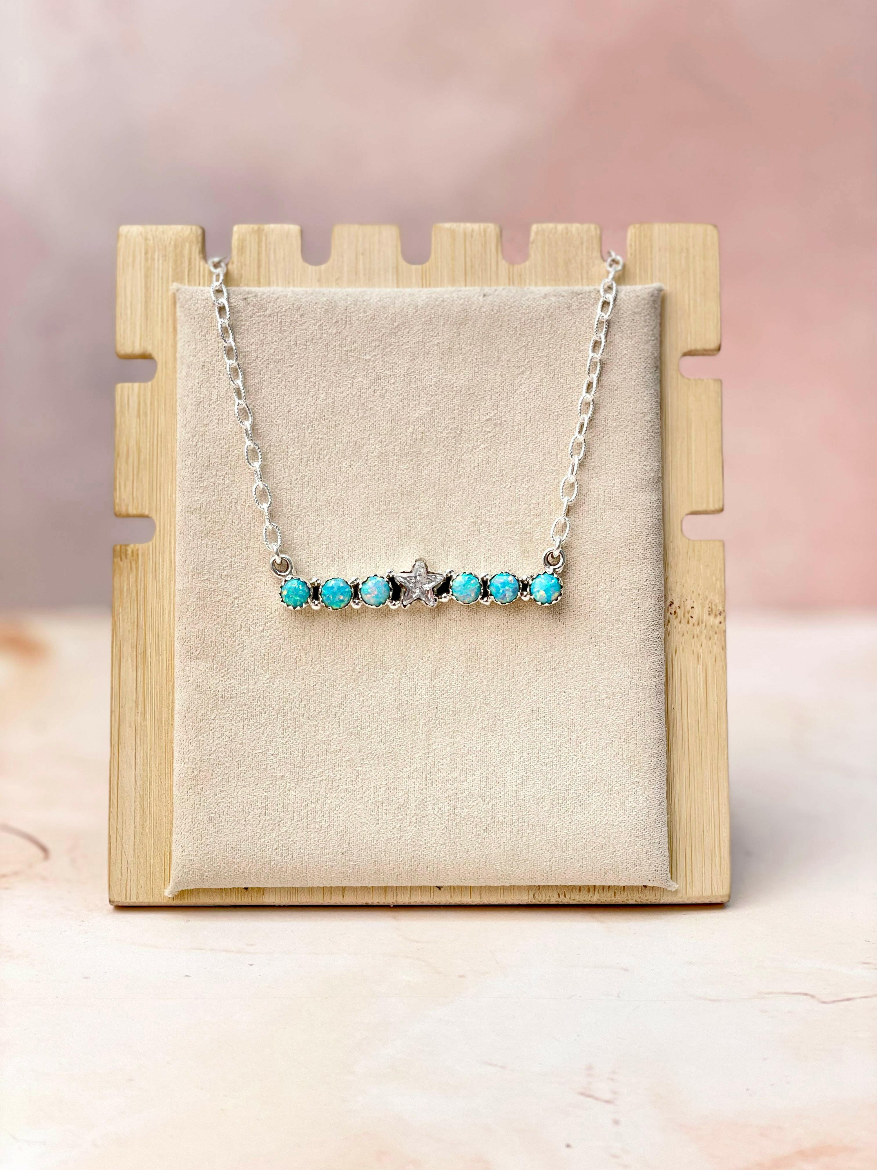 Star Bar Opals Chain Necklace-Necklaces-Krush Kandy, Women's Online Fashion Boutique Located in Phoenix, Arizona (Scottsdale Area)