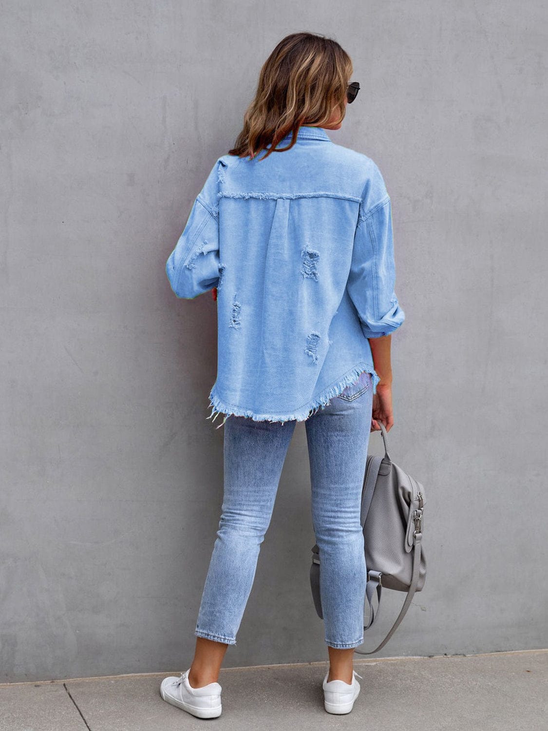 Distressed Drop Shoulder Denim Jacket-Krush Kandy, Women's Online Fashion Boutique Located in Phoenix, Arizona (Scottsdale Area)