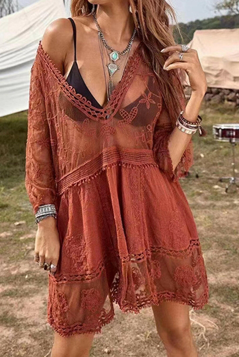 Lace Detail Plunge Cover-Up Dress-Krush Kandy, Women's Online Fashion Boutique Located in Phoenix, Arizona (Scottsdale Area)